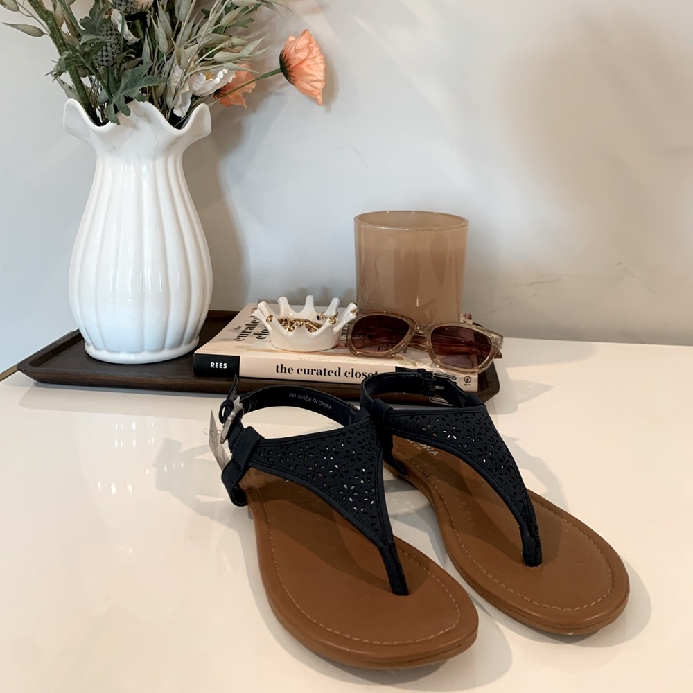 Navy Faux Leather Arizona Sandals
